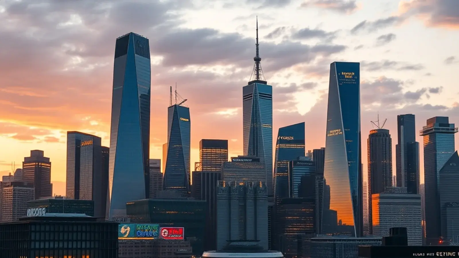 International city skyline at dusk