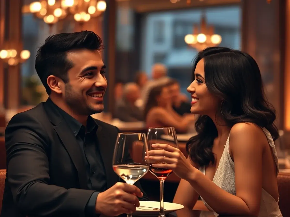 Couple sharing a conversation in a city setting